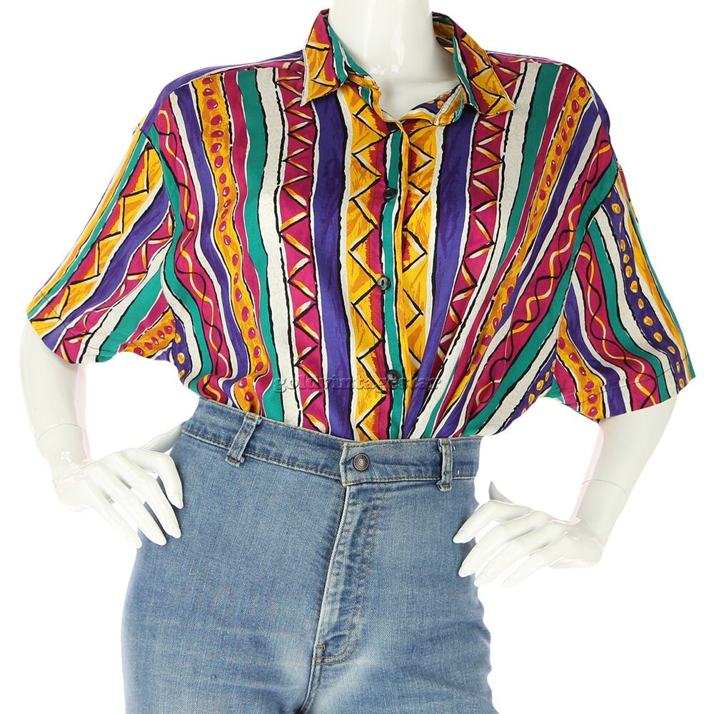 Vintage Funky Striped Party Hip Hop Blouse L